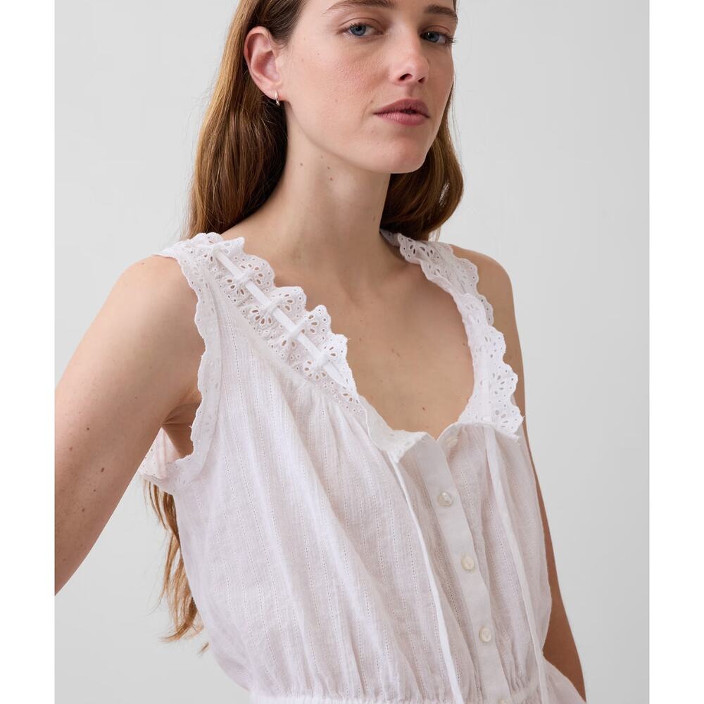 GAP Eyelet Tie-Front Crop Peplum Top | Sz Medium | White - Picture 2 of 6